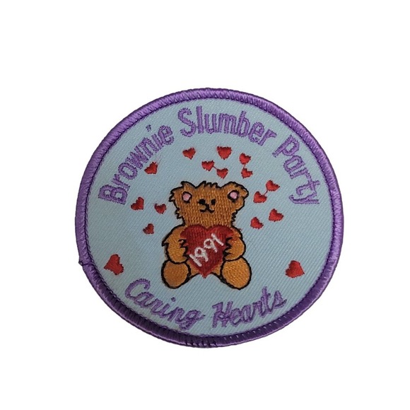 VTG Ninties Sew On Patch, 3", Girl Scout Brownie Slumber Party Teddy Bear 1991 - Picture 1 of 5